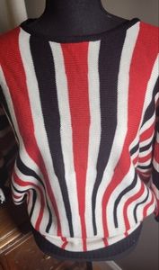 OVERSIZED BLACK AND RED STRIPED BATWING SLEEVE SWEATER